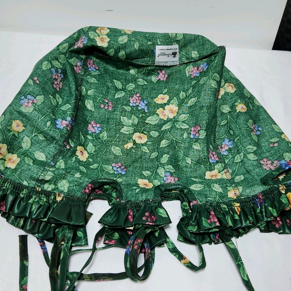 Longaberger Emerald Vine Green Floral Ruffle Fabric Liner Large Basket Side Tie‎
